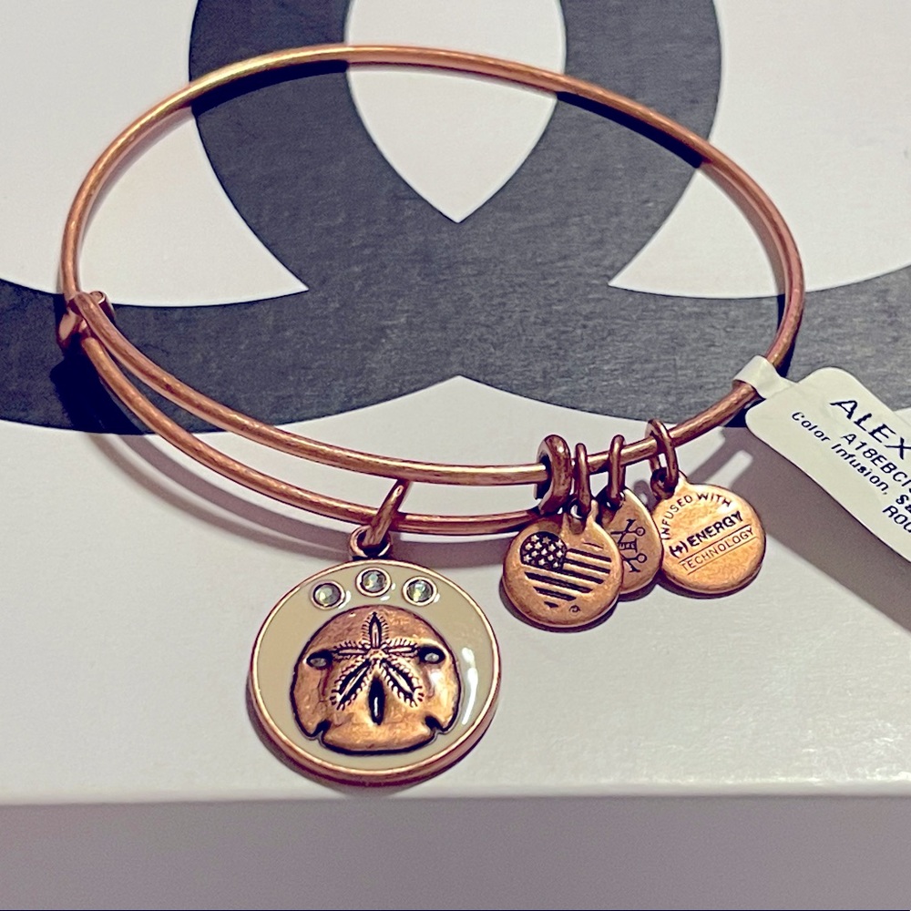 Alex and Ani Sand Dollar Charm Bangle Bracelet, Rafaelian Rose Gold, Expandable